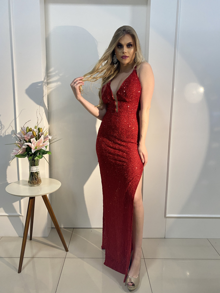 Imagem de Vestido vermelho bordado